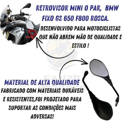 Retrovisor Espelho Moto Bmw F800 Gs Mini Rosca Honda Haste Fixo Cb300 Titan Fan Cg Xre Cb Twister · foto 2