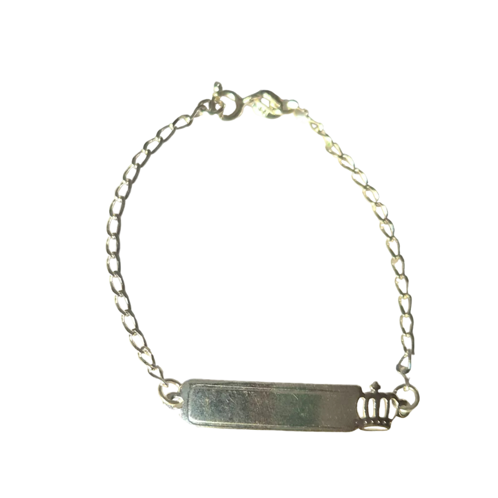 Pulseira infantil bebê criança coroa princesa ou príncipe em prata 925 legítima com nome