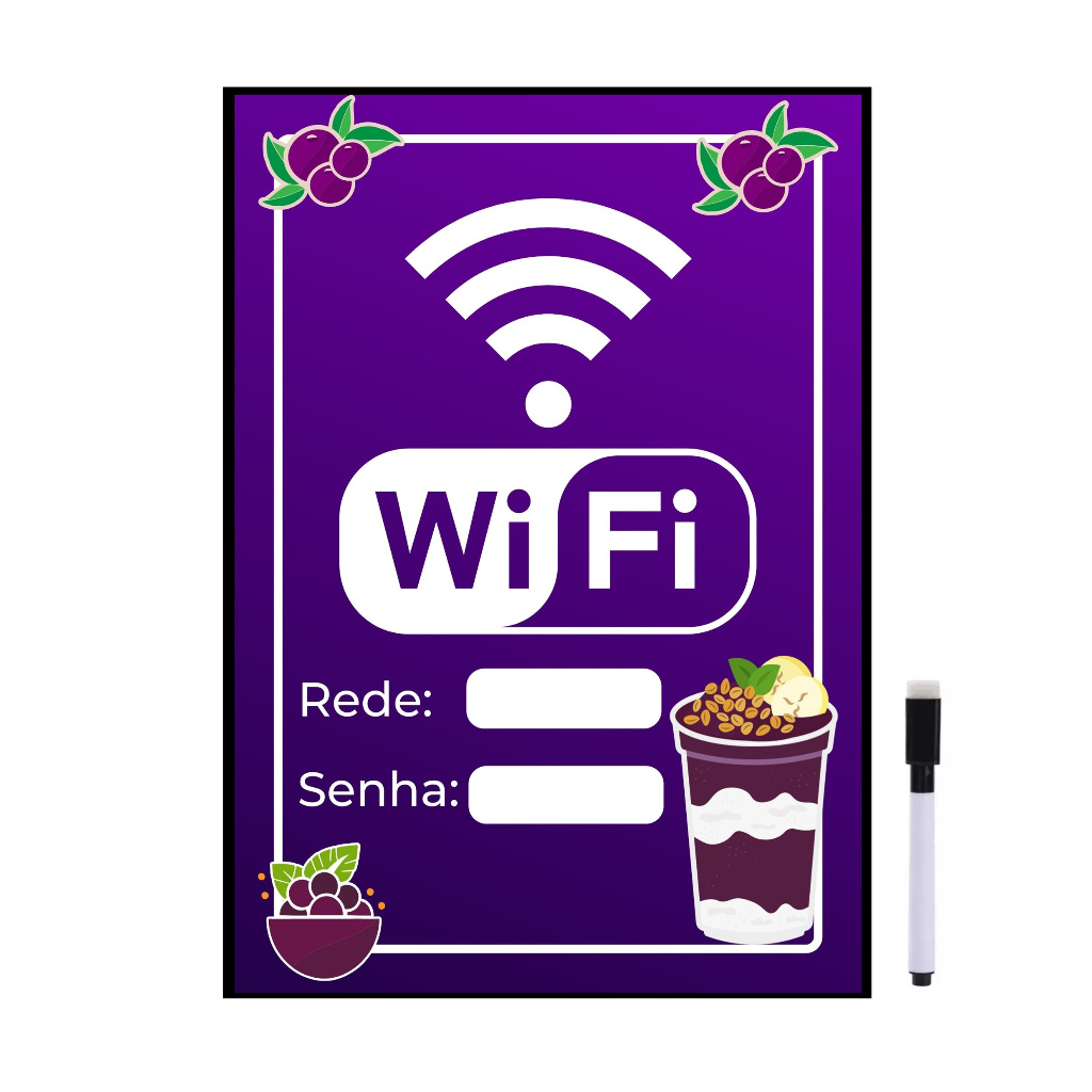 Quadro Açaí Wifi Internet Login Sorveteria Açaíteria 20x28cm