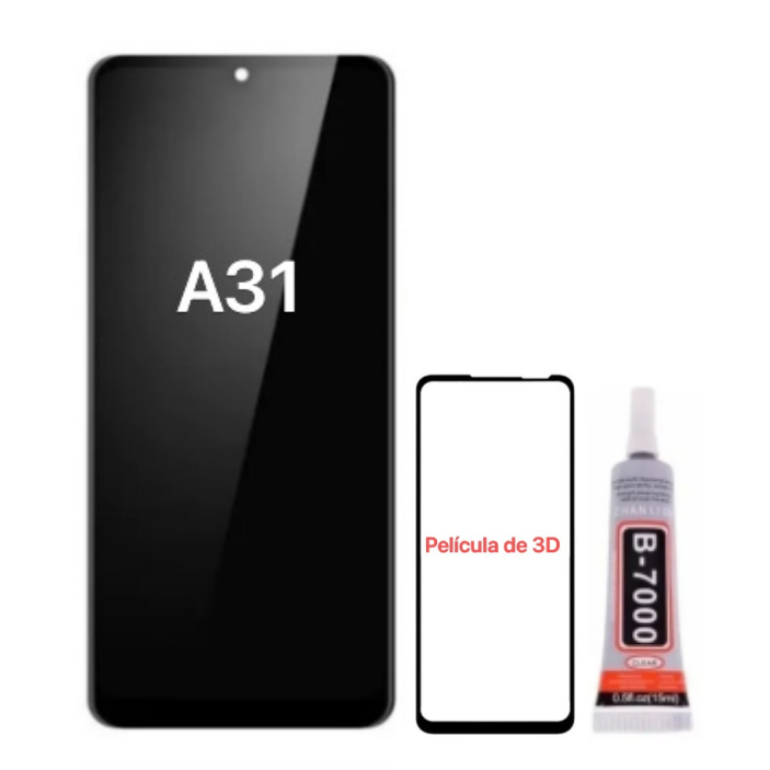 Tela Display Lcd Compative Touch Screen Galaxy A31 A315 Oled Lcd Sem Aro E Com Aro + Pelicula + Cola 15ml