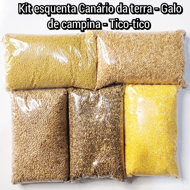 Kit Canário da Terra e Galo de Campina (Kit68) - Painço Verde 250g + Painço Comum 250g + Alpiste 250g + Quirela Fina 250g + Extrusada Natural 250g