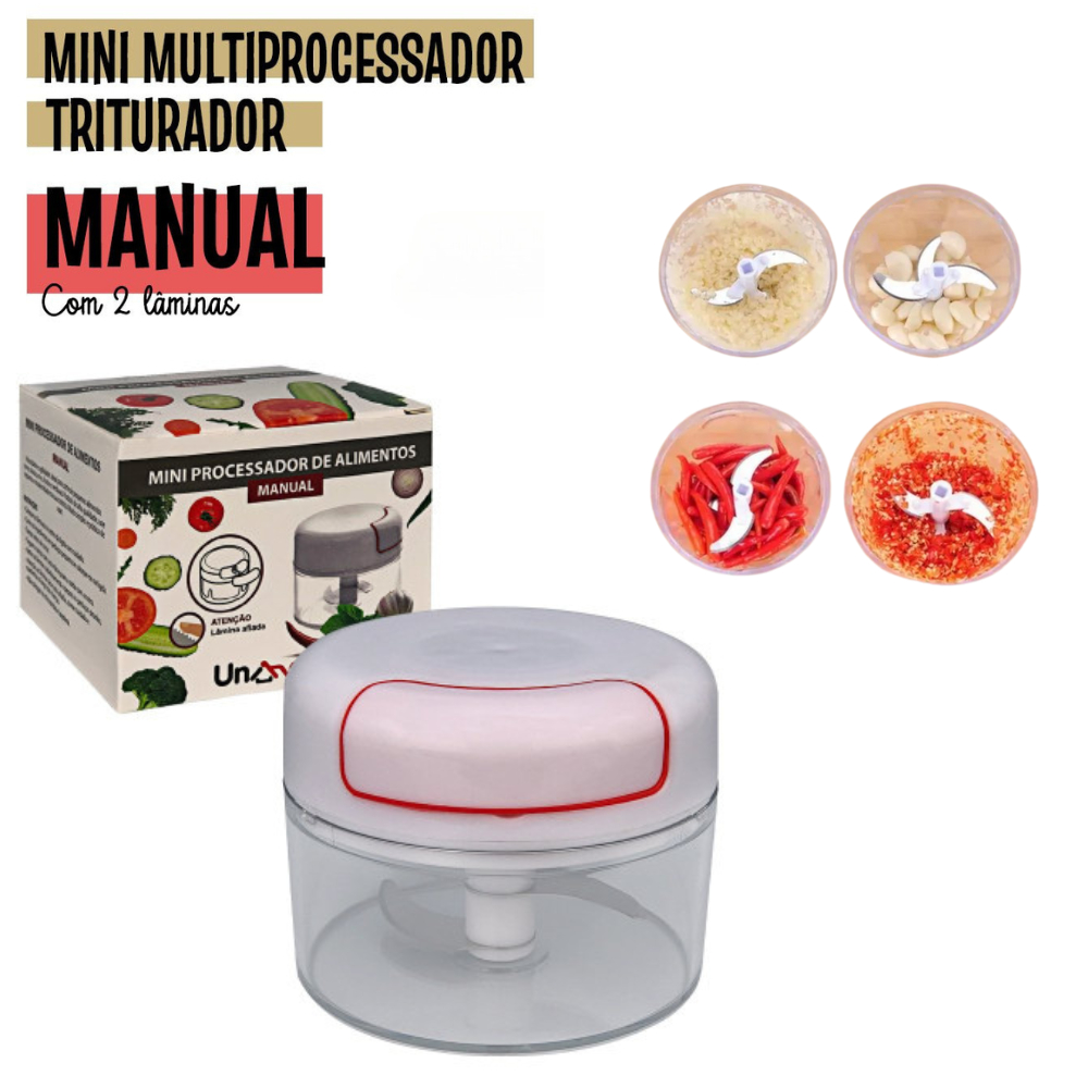 Mini Processador Triturador Picador Manual de Alimentos  2 Lâminas Inox Para Cozinha