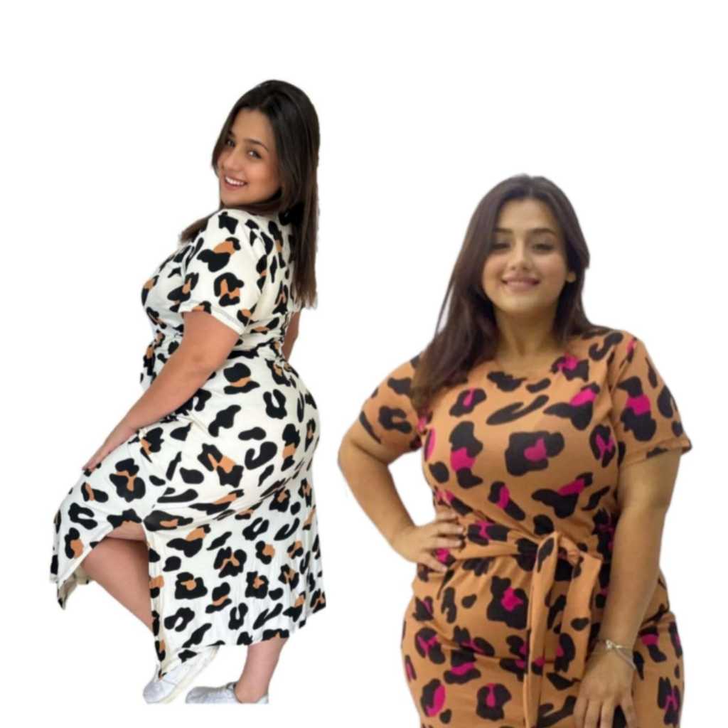 Vestido Midi Plus Size Estampado Do G Até G4 Kit Com 2 Peças