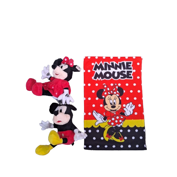 Bichinhos de Pelucia Mickey e minnie vermelha mais toalhinha da minnie vermelha