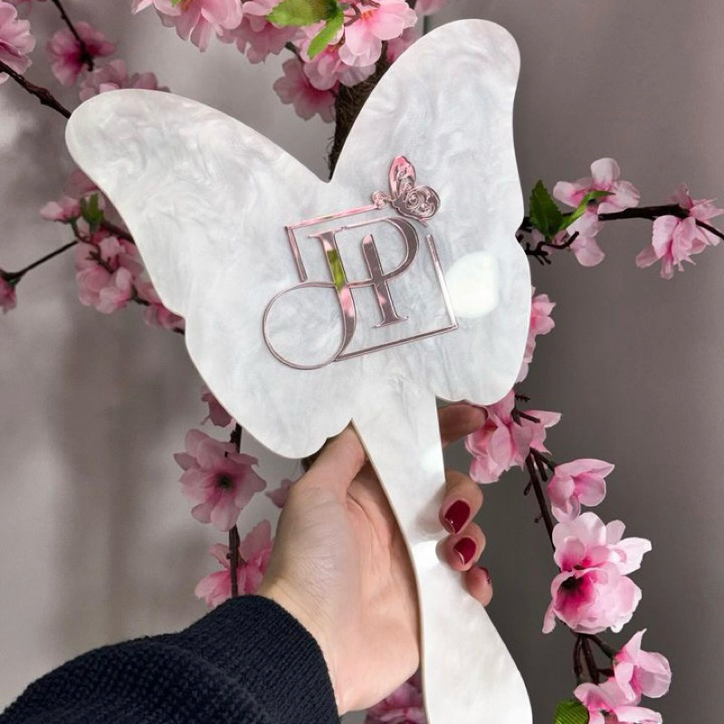 Espelho de mão BORBOLETA DUPLO personalizado (com suporte) em acrílico para clínica estética em Oferta na Shopee