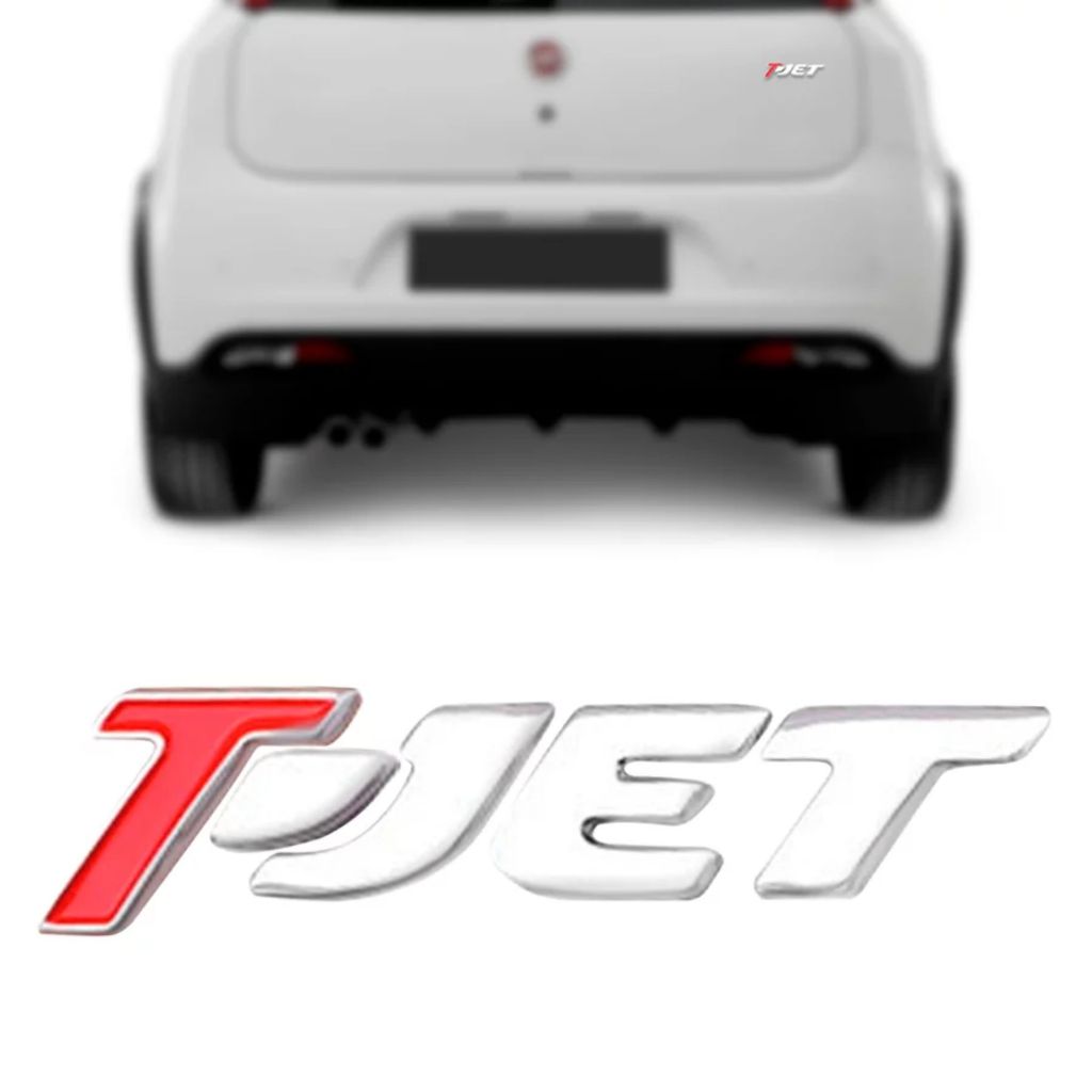 EMBLEMA T-JET FIAT PUNTO 06/19 LINEA 09/12 BRAVO 11/16 CROMADO PRETO BLACK PIANO COM T VERMELHO TJET T JET