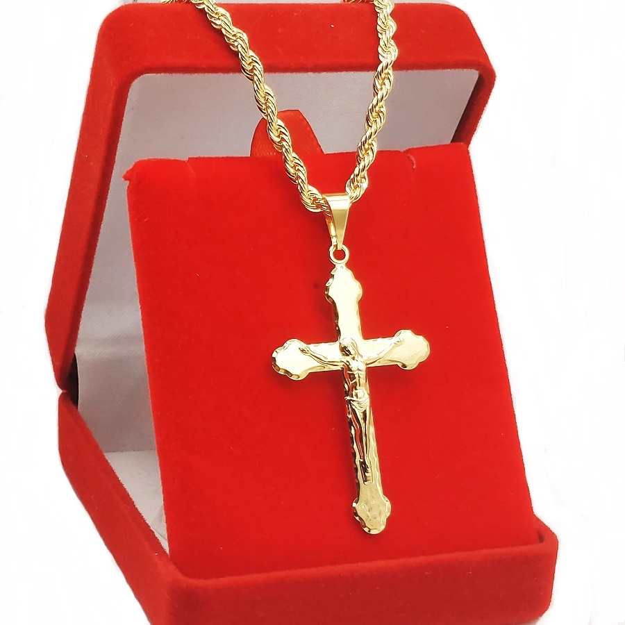 Corrente Cordão Baiano Masculino 60cm + Crucifixo Banhado a Ouro