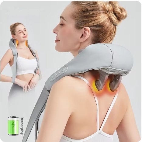 Massageador Elétrico 5D Para Pescoço, Ombros, Costas, Lombar, Pernas e Barriga - Aquecimento Shiatsu - Recarregável - Bivolt 110v - 220v