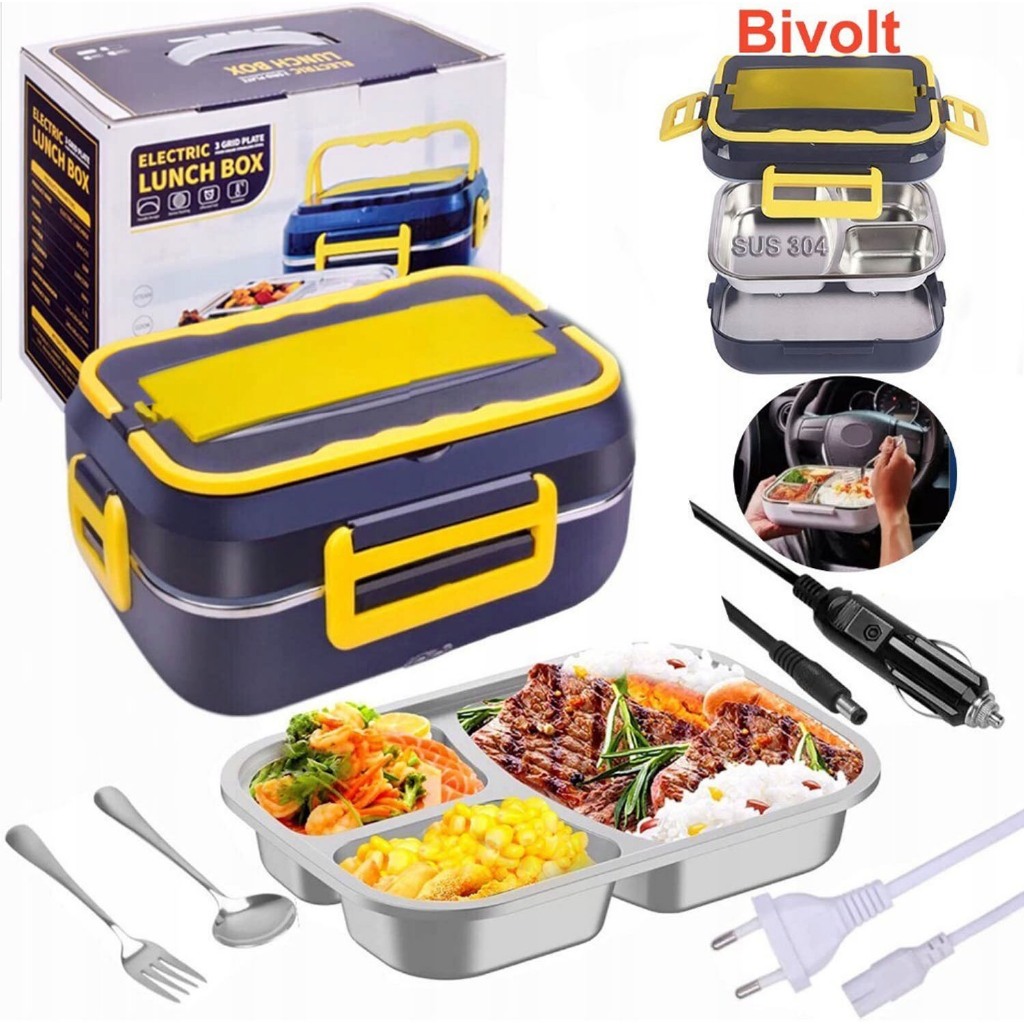 Marmita Elétrica Carro Casa Portátil Bivolt Automática 110v/ 220v E 12V/24V ( Electric Lunch Box) - Aço Inox SUS 304 em Oferta na Shopee