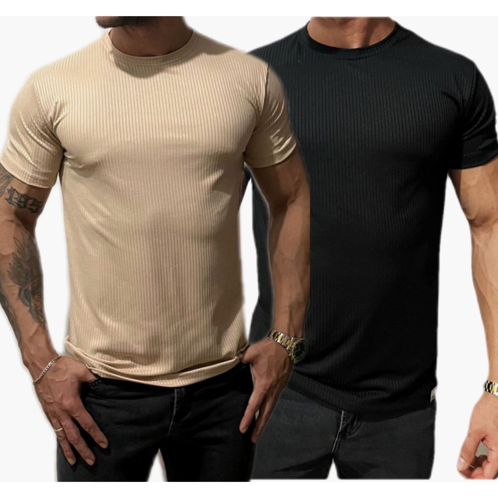 kit 2 camisetas manga curta malha canelada masculina lançamento