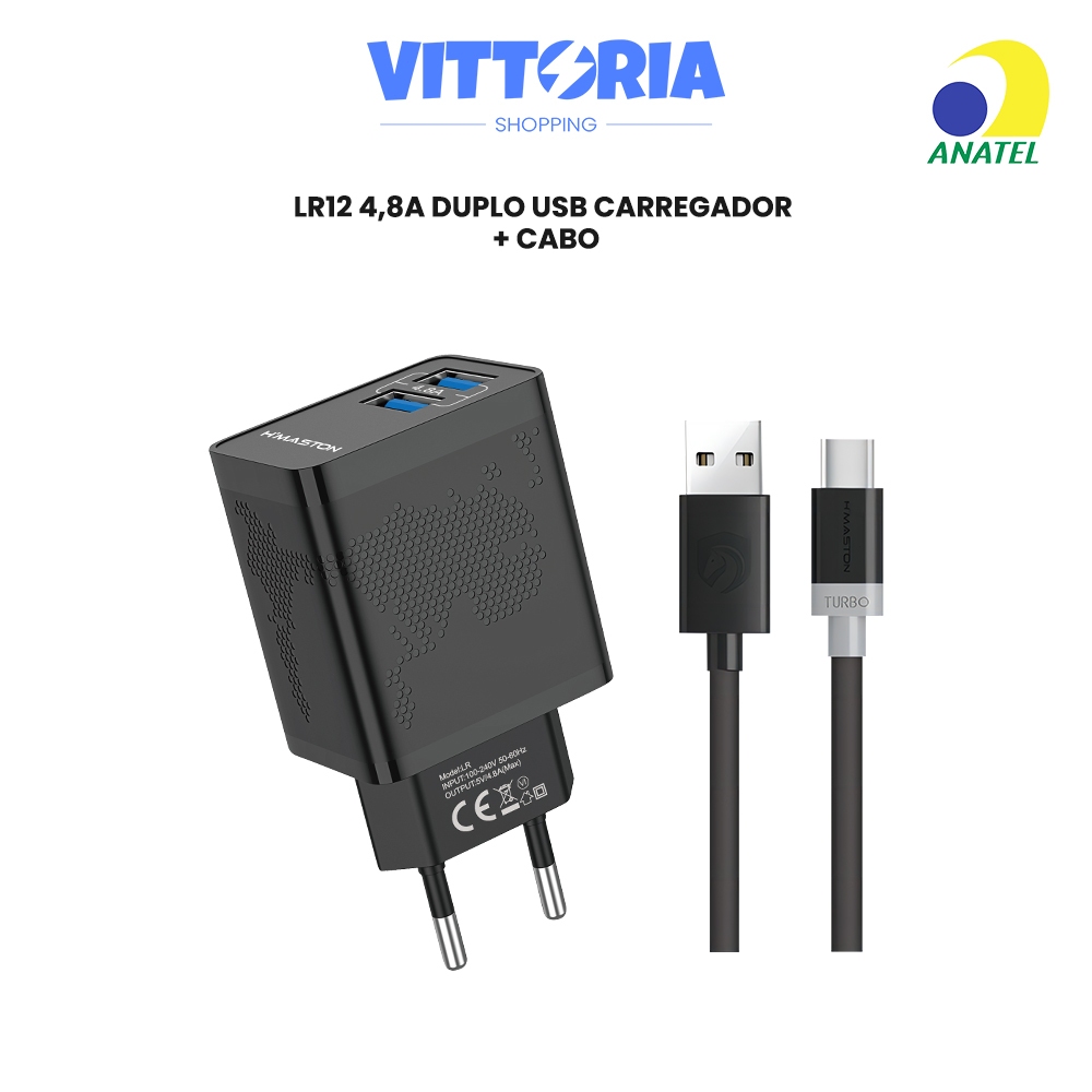 Carregador Turbo 4,8A LR-12 com Cabo 2 Portas USB Carregador Rápido para iPhone / Samsung / iPad