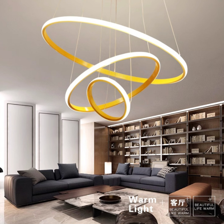 Lustre Pendente Luminária Teto Sala Jantar Led Cristal Arcos Anéis Cozinha Moderno Sobrepor  Bivolt