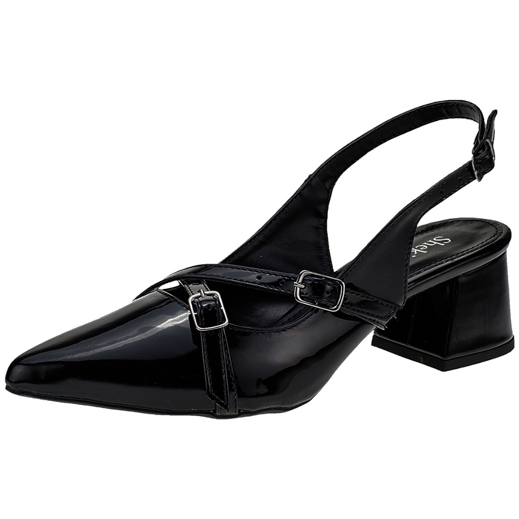 Imagem Scarpin Bico Fino Slingback Salto Saltinho Shekinah Tiras Fivelas Lançamento Novidade Moda Festa