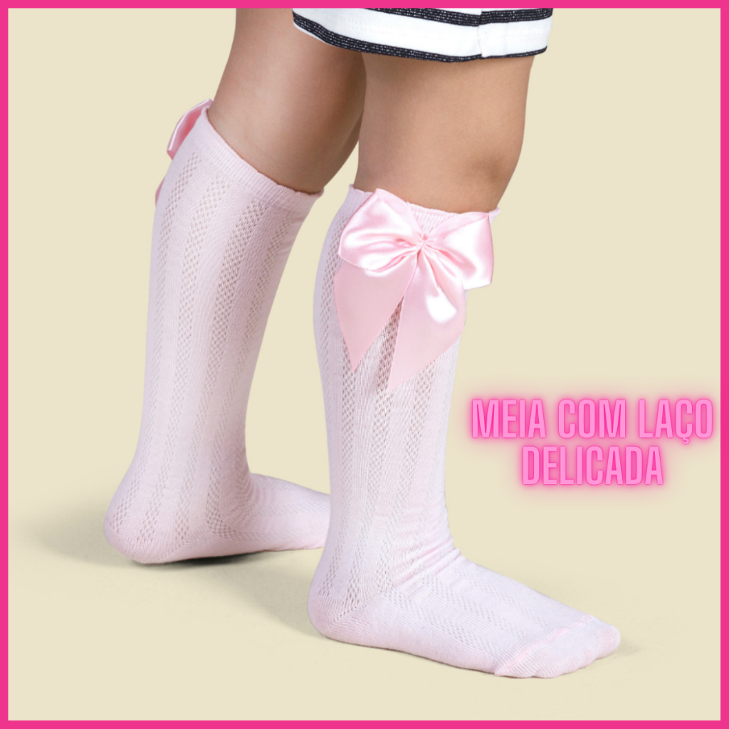 Meia 3/4 Infantil Festa Laço Delicada Cano Longo Menina Divertida Feminina Promoção em Oferta na Shopee