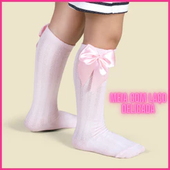 Meia 3/4 Infantil Festa Laço Delicada Cano Longo Menina Divertida Feminina Promoção