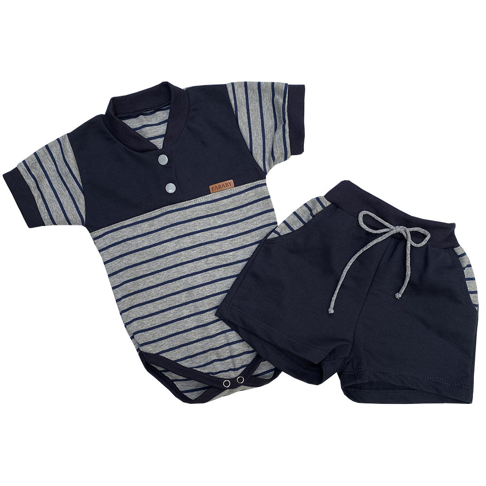 Conjunto Listrado Body e Bermuda Bebê FA BABY
