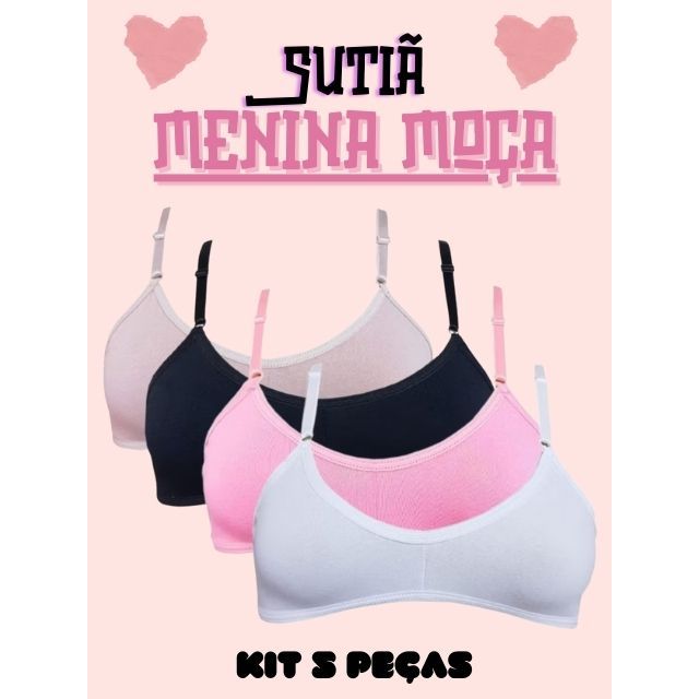 Kit 5 Sutiãs Juvenis Menina Moça Suplex Conforto Sem Bojo - Top Juvenil Escolar Confortável em Oferta na Shopee