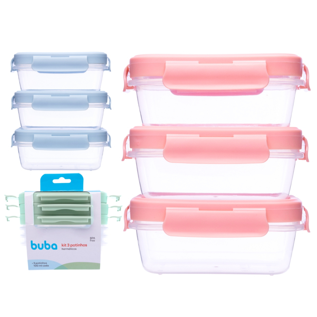 Kit 3 Potes Herméticos Buba Com Tampa Antivazamento Resistente Potinhos Com Trava Recipiente Alimentos Lanches Introdução Alimentar Passeio Creche Viagem Para Crianças Bebê Menino Menina em Oferta na Shopee