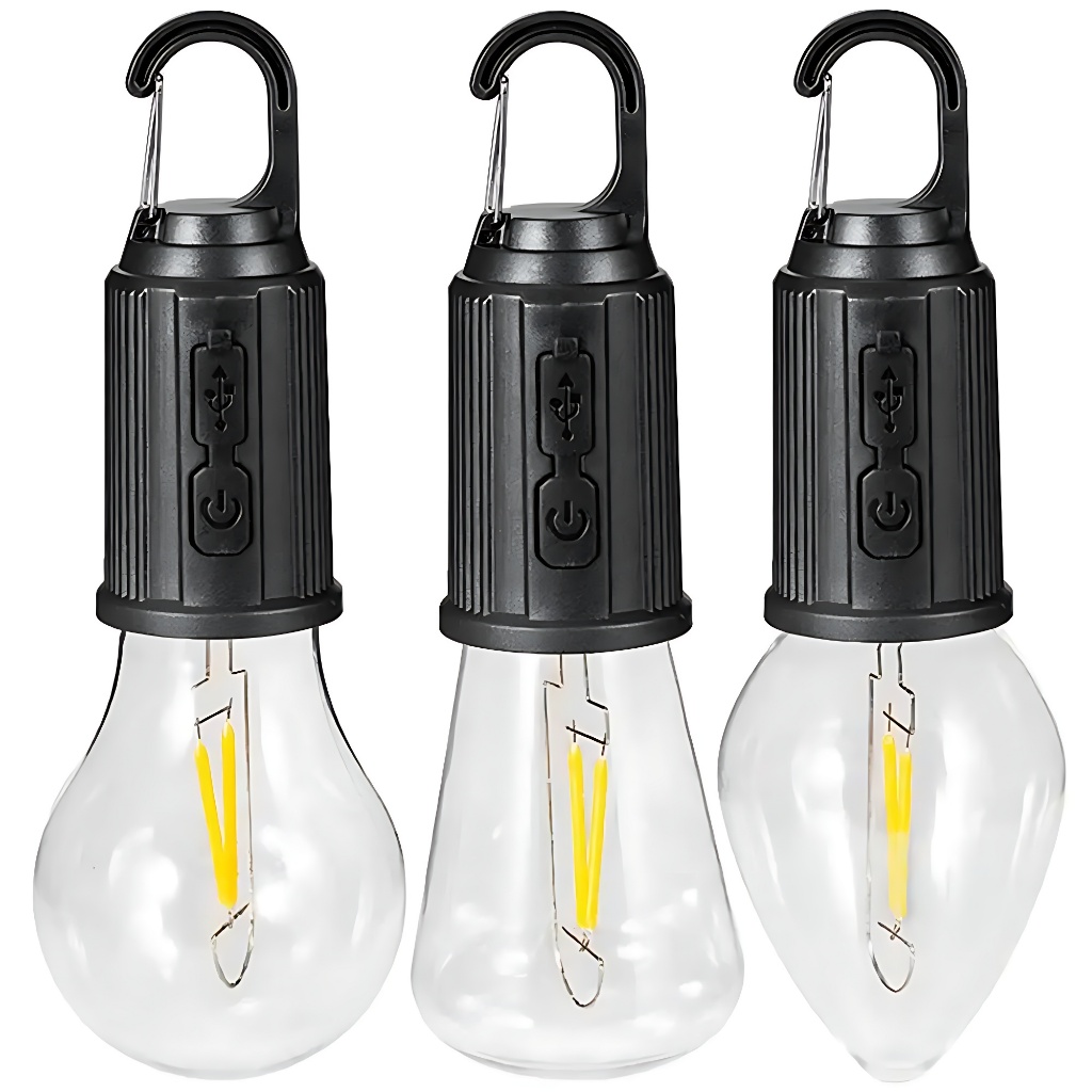 Kit 2 Lâmpada Recarregável Portátil LED Com Gancho Lanterna De Iluminação Camping Pesca Luz Emergência