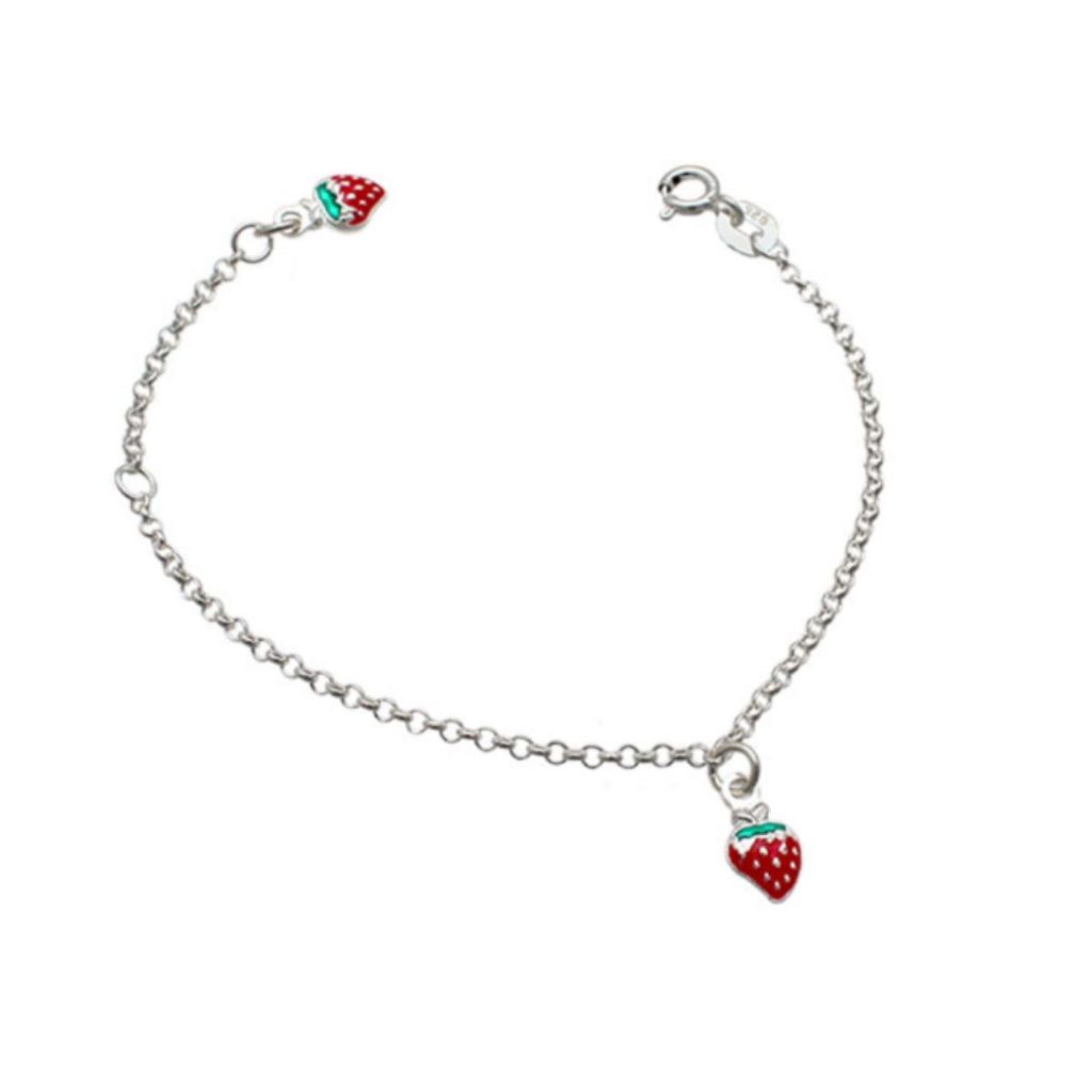 Pulseira Infantil de Prata 925 Elo Português com Moranguinho em Oferta na Shopee
