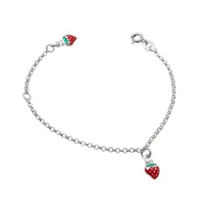 Pulseira Infantil de Prata 925 Elo Português com Moranguinho