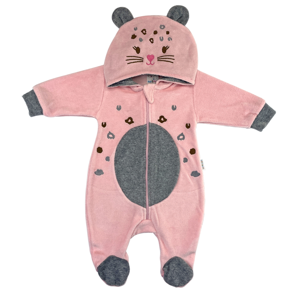 Macacão Bebê Plush Capuz Orelhas Fantasia Oncinha Menina Roupinha Inverno Macio Algodão En...