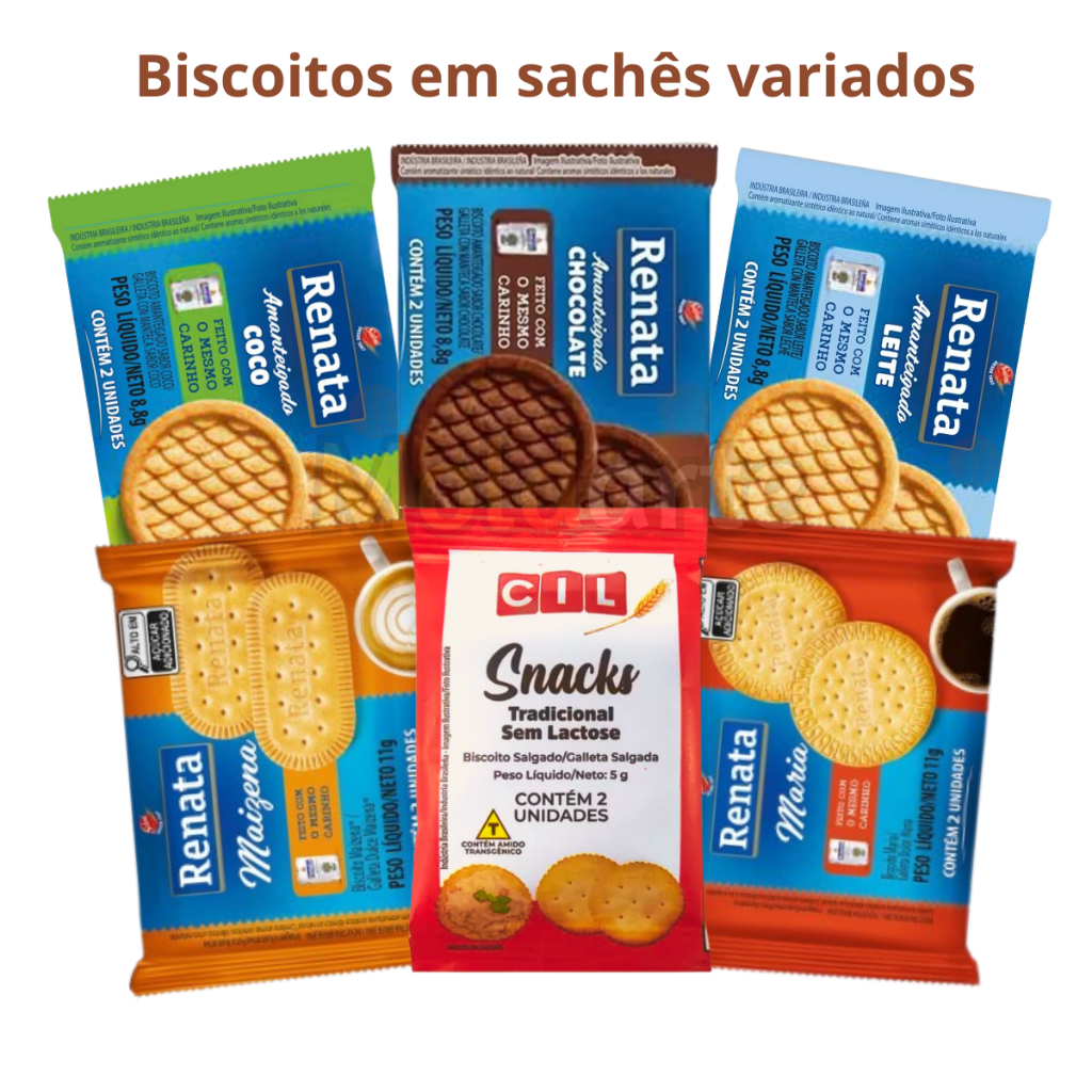120unid Biscoitos em Sachês individuais Variados Maizena/Maria/Snacks salgado/Amanteigados doces