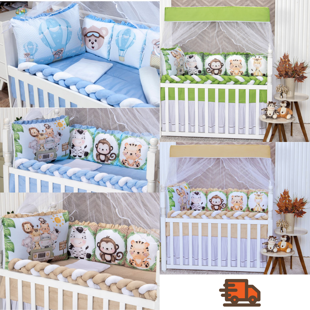 Kit Protetor de Berço 12 Peças Padrão Americano Menina e Menino