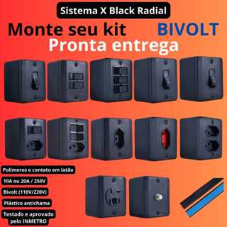 Conjunto Tomada e Interruptores 10A/20A Sobrepor Sistema X Black (Preta) Radial em Oferta na Shopee