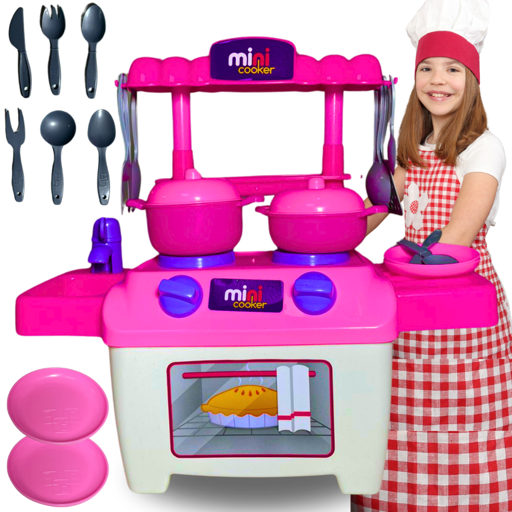 Fogão de brinquedo Mini Cooker BStoys Brinquedo de cozinha Acessórios de cozinha Panelinhas de brinquedo Talheres