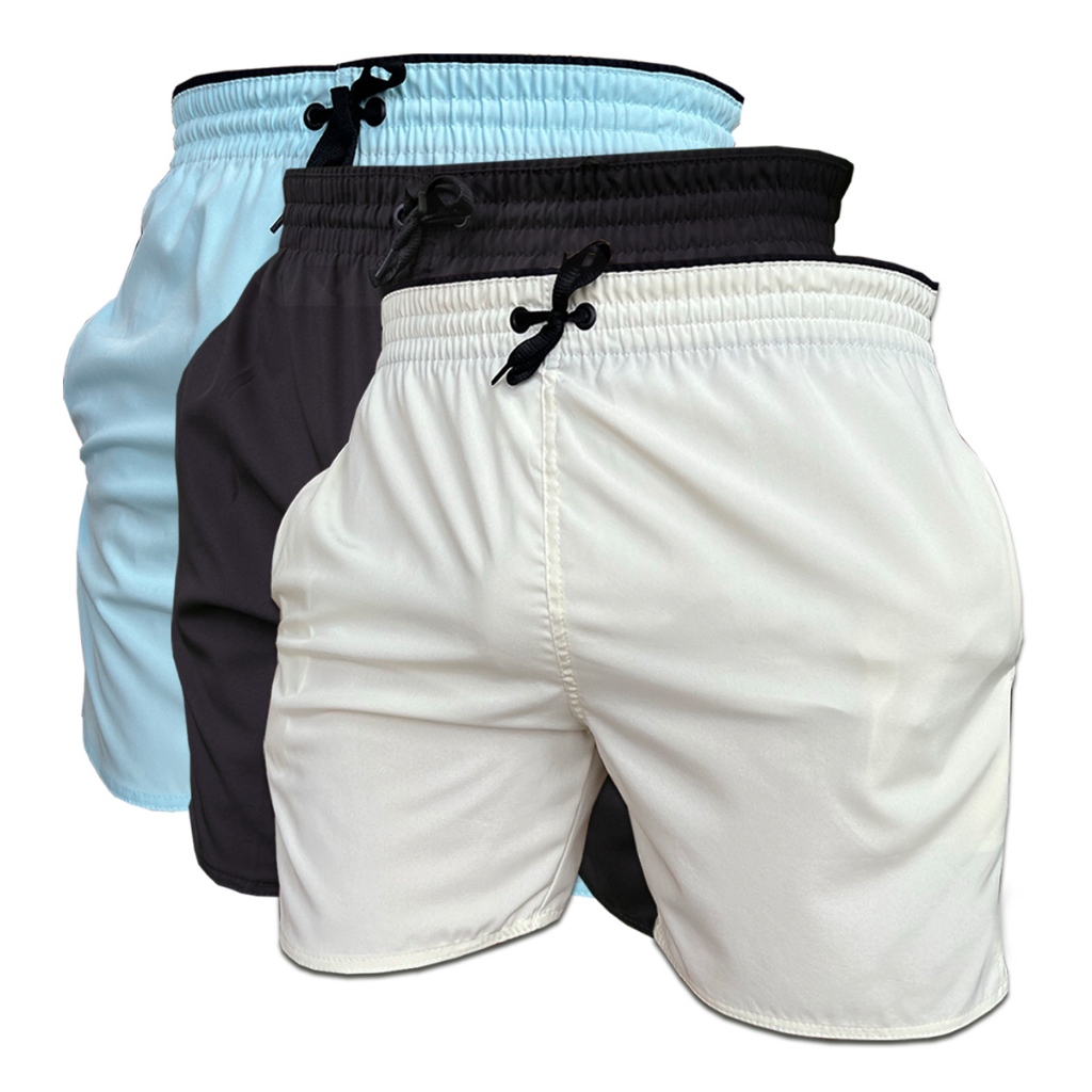 Kit 3 Short de Elastano Dry Fit Bermuda de Praia Piscina e Academia