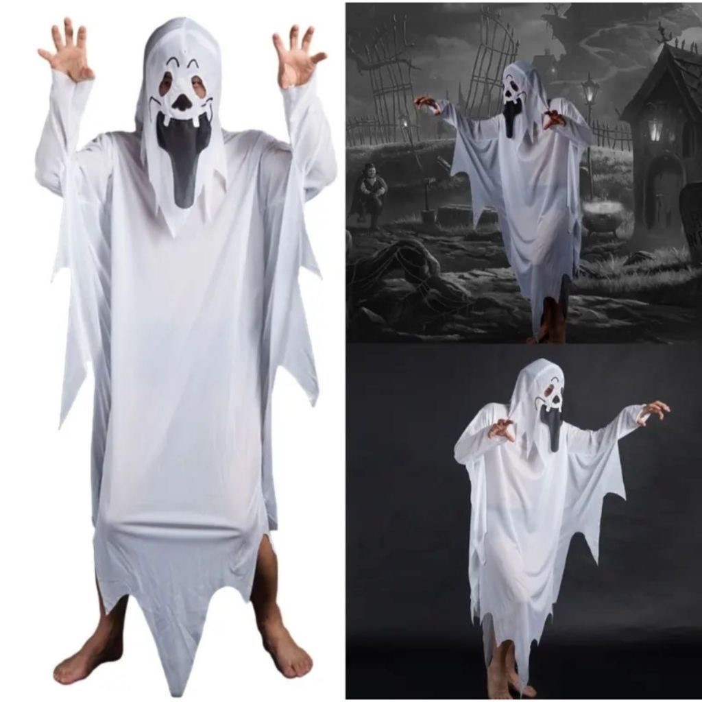Fantasia de Fantasma Adulto Unissex Com Máscara de Halloween adulto e infantil