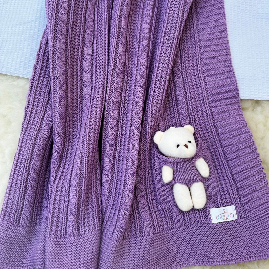 Manta Para Bebê Saída de Maternidade Tricot Quentinha Ursinho Fotográfica Menina Menino Cobertinha