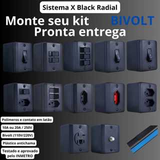 Tomada e Interruptores 10A e 20A Sobrepor Sistema X Black (Preta) Radial Tomada Interruptor em Oferta na Shopee