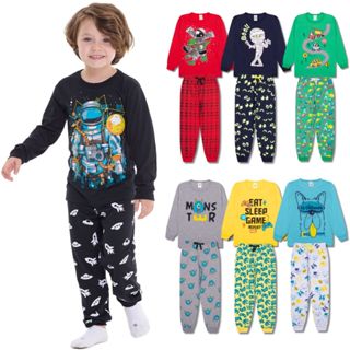 Kit Sortido 4 Peças Pijama Infantil Menino Manga Comprida Tamanho 1 ao 10 em Oferta na Shopee