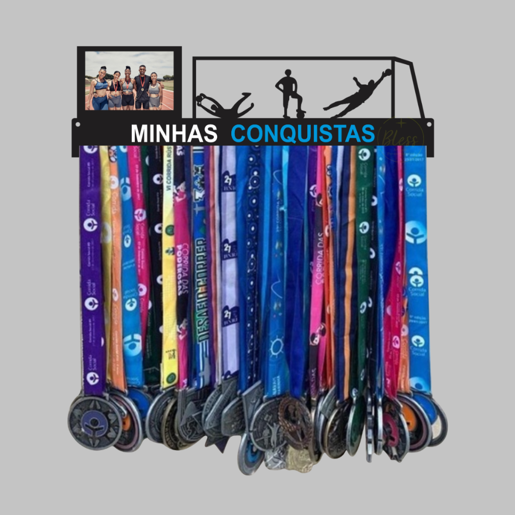 Porta Medalhas Futebol Goleiro quadro MDF Preto com Foto