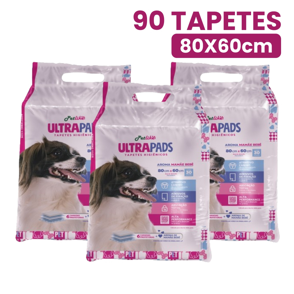 Kit Tapete Higiênico para Cães Ultra Pads 80x60 c/ 90 un Aroma Bebê Petlike Original em Oferta na Shopee