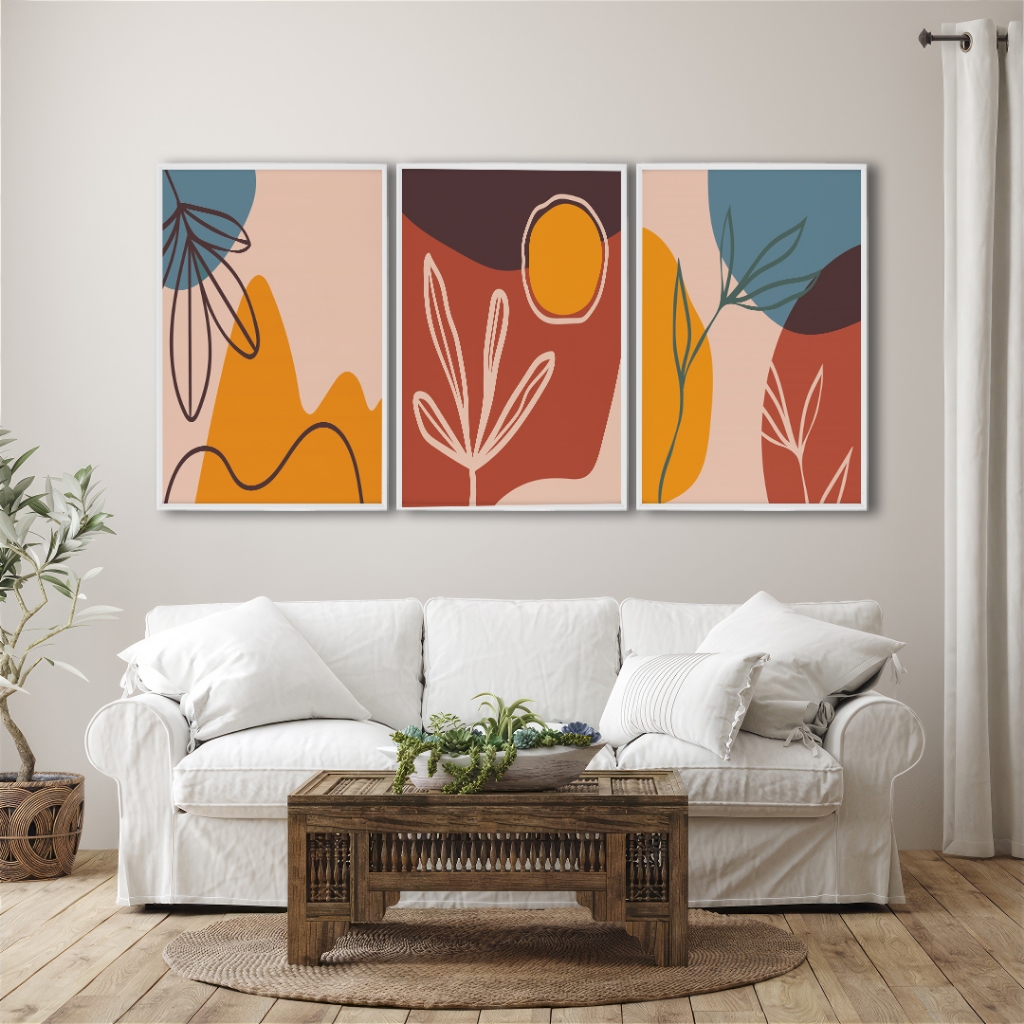 QUADRO DECORATIVO COMPOSIÇÃO 3 TELAS ABSTRATA  PARA SALA, QUARTO, ESCRITÓRIO em Oferta na Shopee
