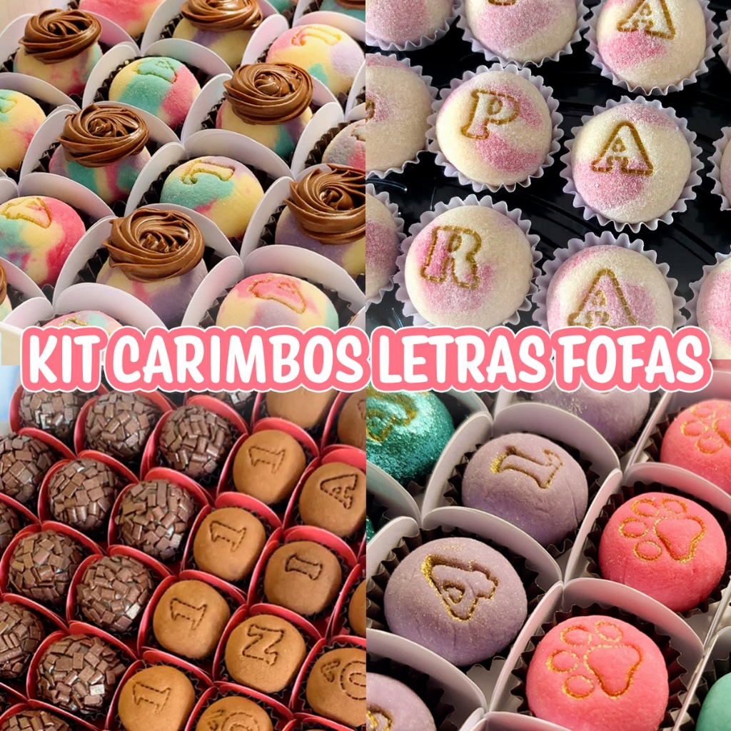 Kit Carimbo de Brigadeiro Doces Letras Fofas Docinhos Números Essenciais Coração Estrela em Oferta na Shopee