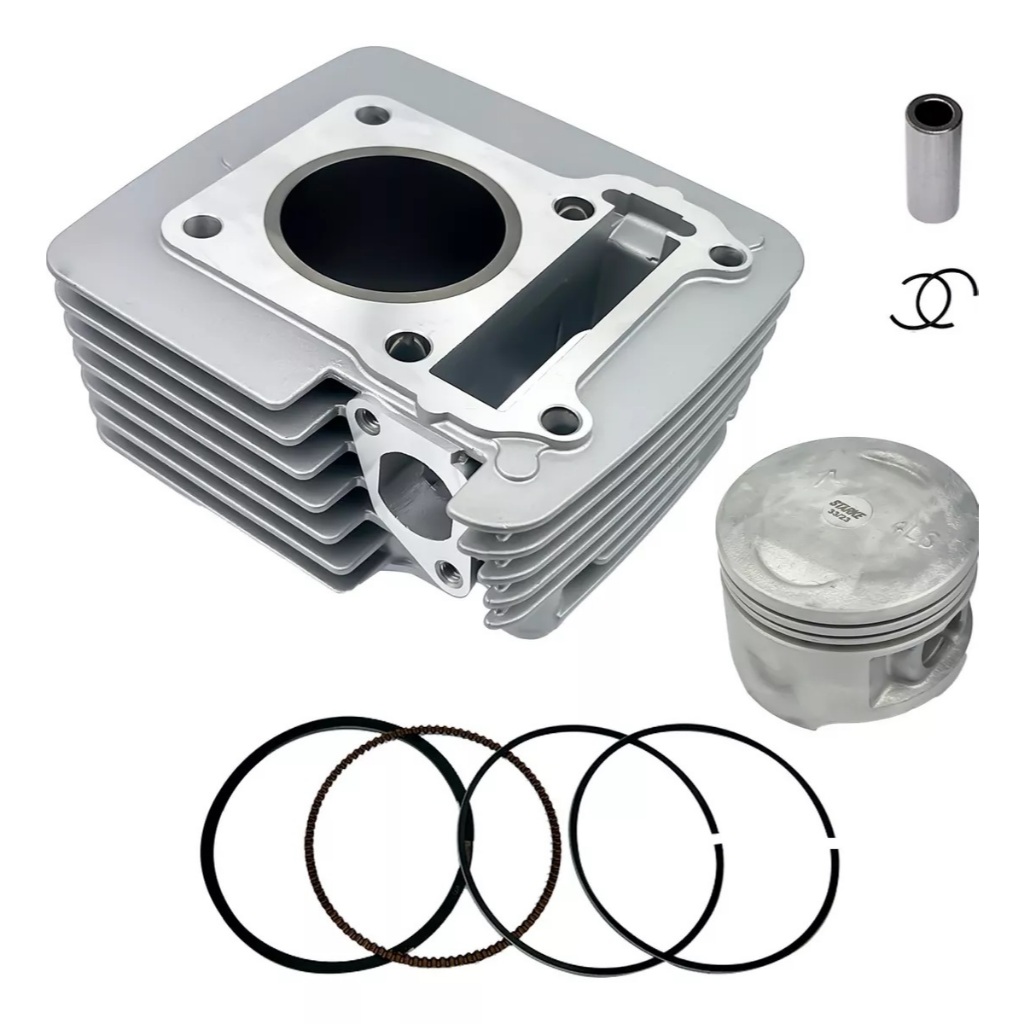 Kit cilindro motor YBR 125 2000 a 2008 - FACTOR 125 2009 a 2015 - XTZ 125 2002 a 2015 com pistão + anéis + pino e travas do pistão.