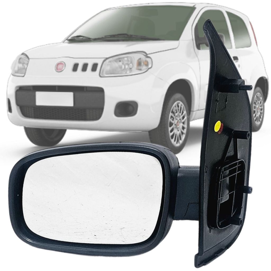 Espelho Retrovisor Esquerdo Motorista Fiat Novo Uno Evo Vivace Sporting Way 2010 2011 2012 2013 2014 2015 2106 2017 2018 2019 2020 2021 Manual Sem Controle para 4 Portas