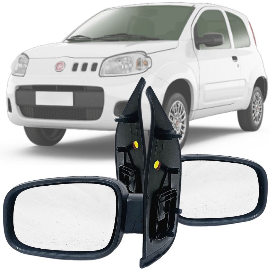 Par  Retrovisor Fiat Novo Uno Evo Vivace Sporting Way 2010 2011  2013 2015 2017  2021 Manual Sem Controle para 4 Portas