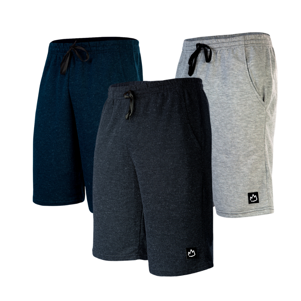 Kit 3 Bermuda de Moletom Listrado Estampado Algodão Academia Treino