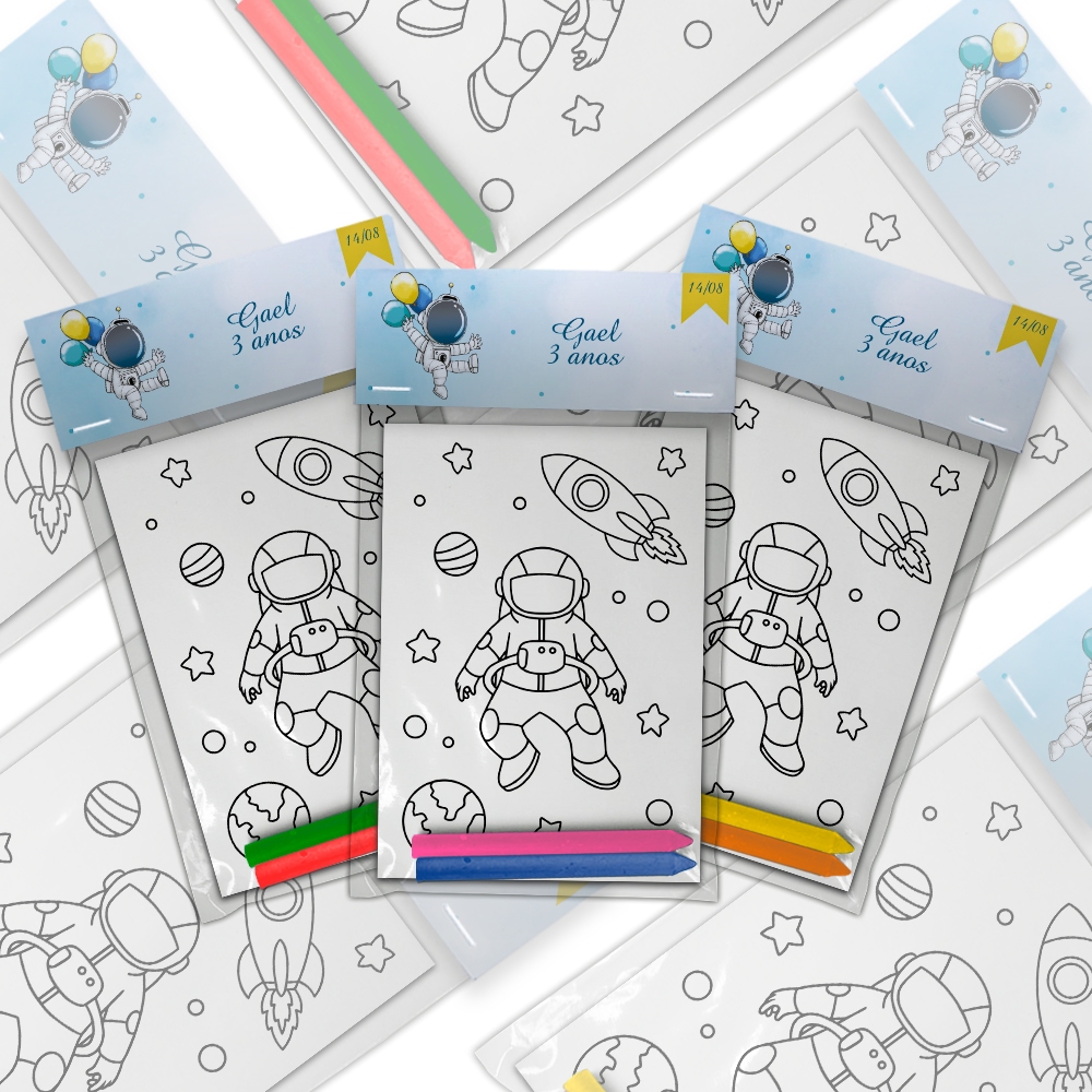 KIT PERSONALIZADOS KIT COLORIR PINTAR LEMBRANCINHA FESTA ANIVERSARIO INFANTIL ASTRONAUTA