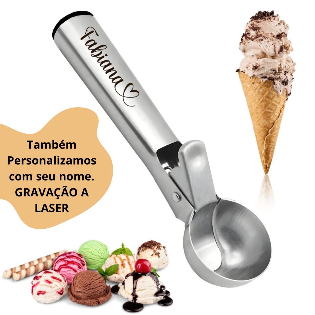 Colher de Sorvete Inox com Ejetor Pegador Boleador Premium em Oferta na Shopee