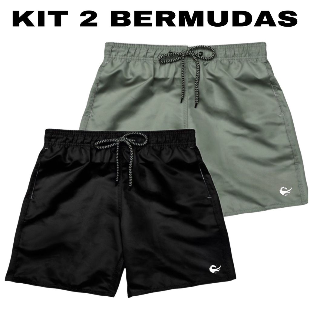 KIT COM 2 SHORT MASCULINO  TACTEL BERMUDA DE ACADEMIA MASCULINA HS em Oferta na Shopee