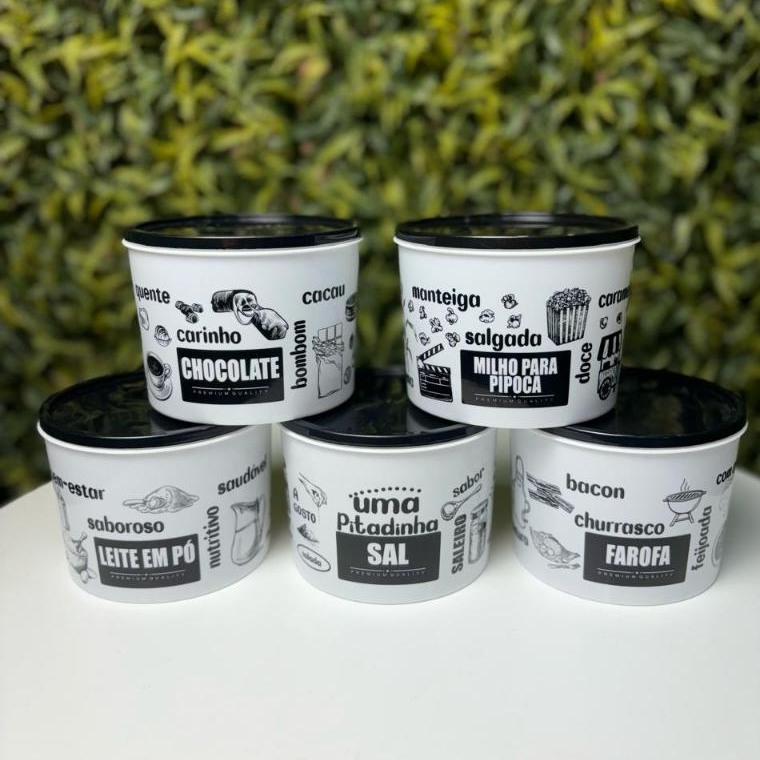 Conjunto 5 Potes Plásticos De Mantimento Tampa Preta 1 Litro Porta Organizador Condimentos Kit em Oferta na Shopee