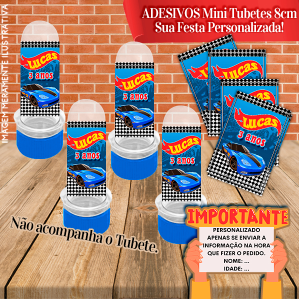 Adesivos de Mini Tubete 8cm Personalizado Hot Wheels