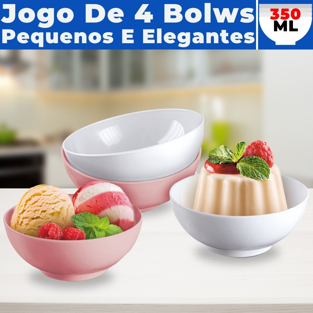 Jogo de Sobremesa Tigela Bowl Vasilha Sorvete Doces 4 Pcs