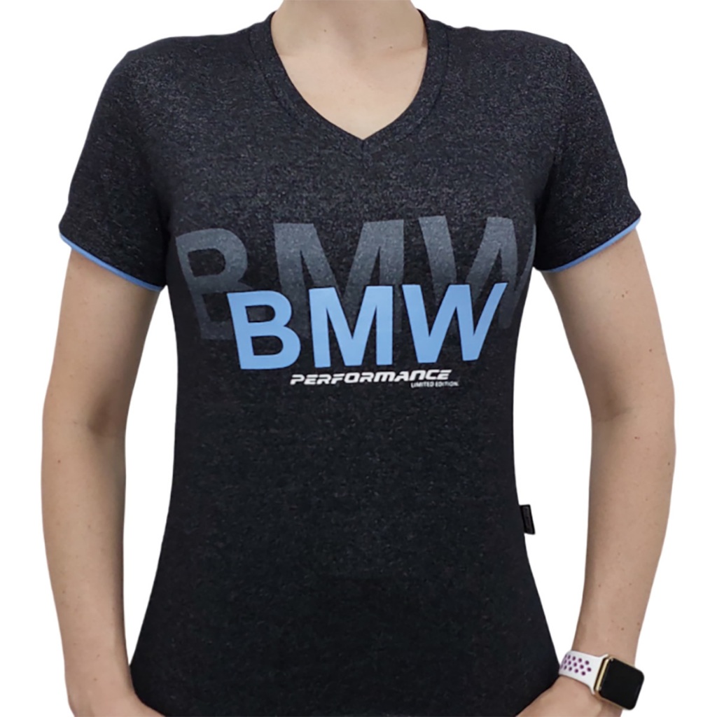 Camisa Baby Look Feminina BMW Performance Preto/Azul - ALL 1536 492